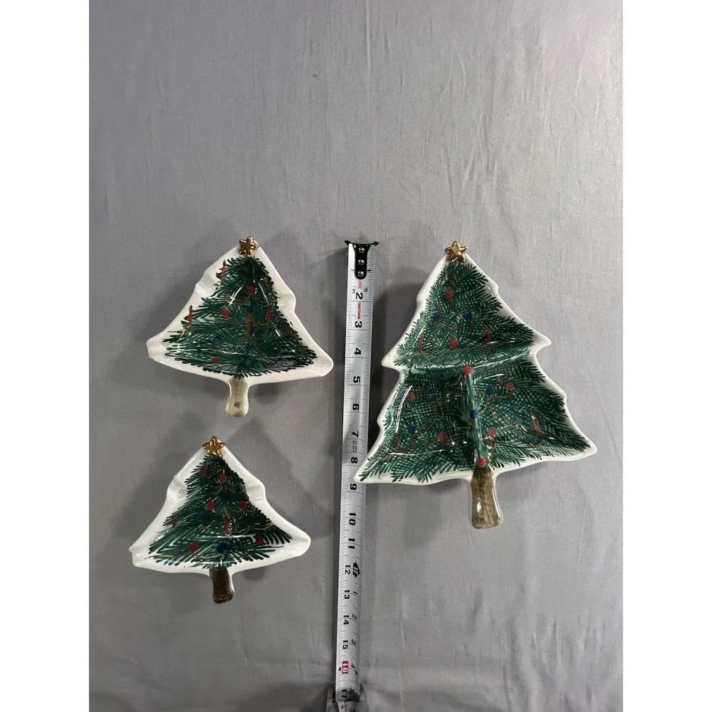 VTG Hand Painted Christmas Trees Italy Numbered each Have Wear Or Chip See Pics‎